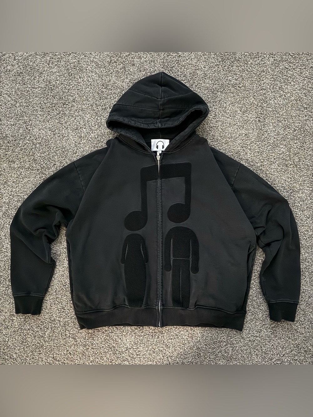 Pholoh Music Note Couple Zip-Up Hoodie Black